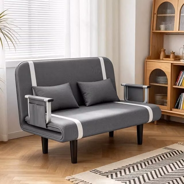EONLION Grey Fabric Double Sofa Bed with Click-Clack Sleeping Function and Removable Covers – 1