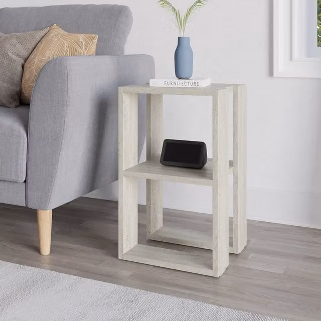 Decortie Lonie Modern Bedside Table in Beige Natural Stone, W/D/H: 30 x 34 x 55 cm