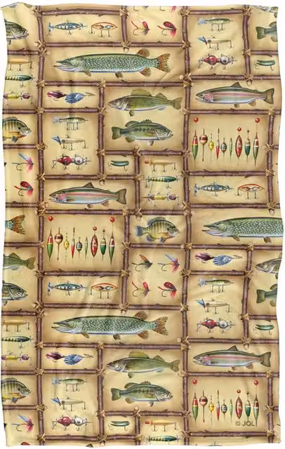 JQ Licensing Fish Sticks Lodge Fishing Lures Pattern Super Soft Fleece Throw Blanket, Multicolour, W/D/H: 91 x 147 cm – 5