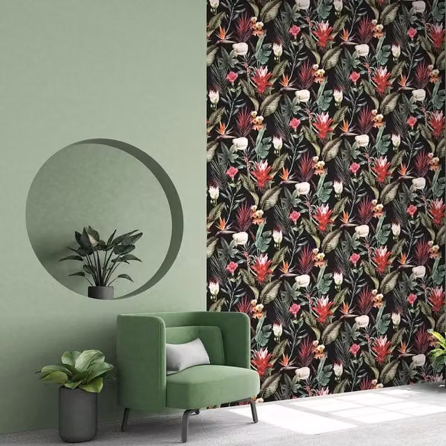 Debona Floral Botanical Jungle Wallpaper in Black and Green
