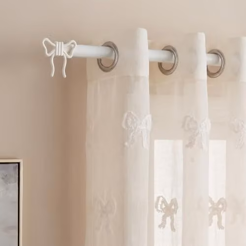 OHS Extendable Metal Curtain Pole with Bow Finials and Brackets, Beige, Width: 120-220 cm – 1