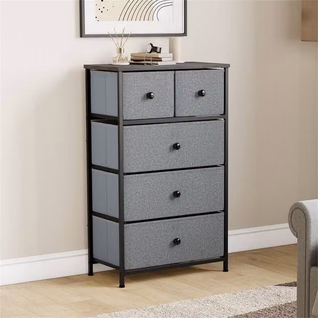FORGEVIO 5 Drawer Fabric Chest of Drawers in Grey – 1