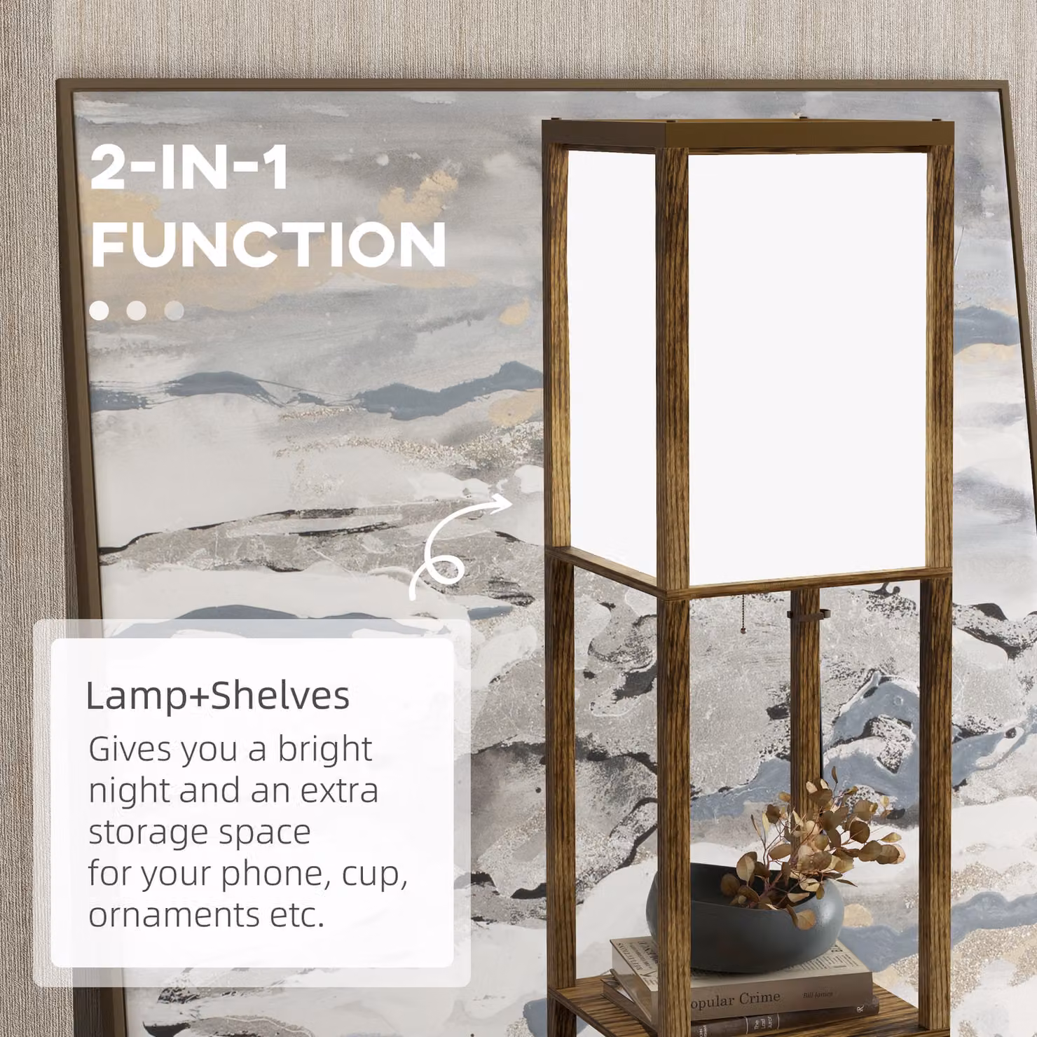 HOMCOM Modern Brown Floor Lamp with Dual Ambient Light and Shelf, Height: 156 cm – 5