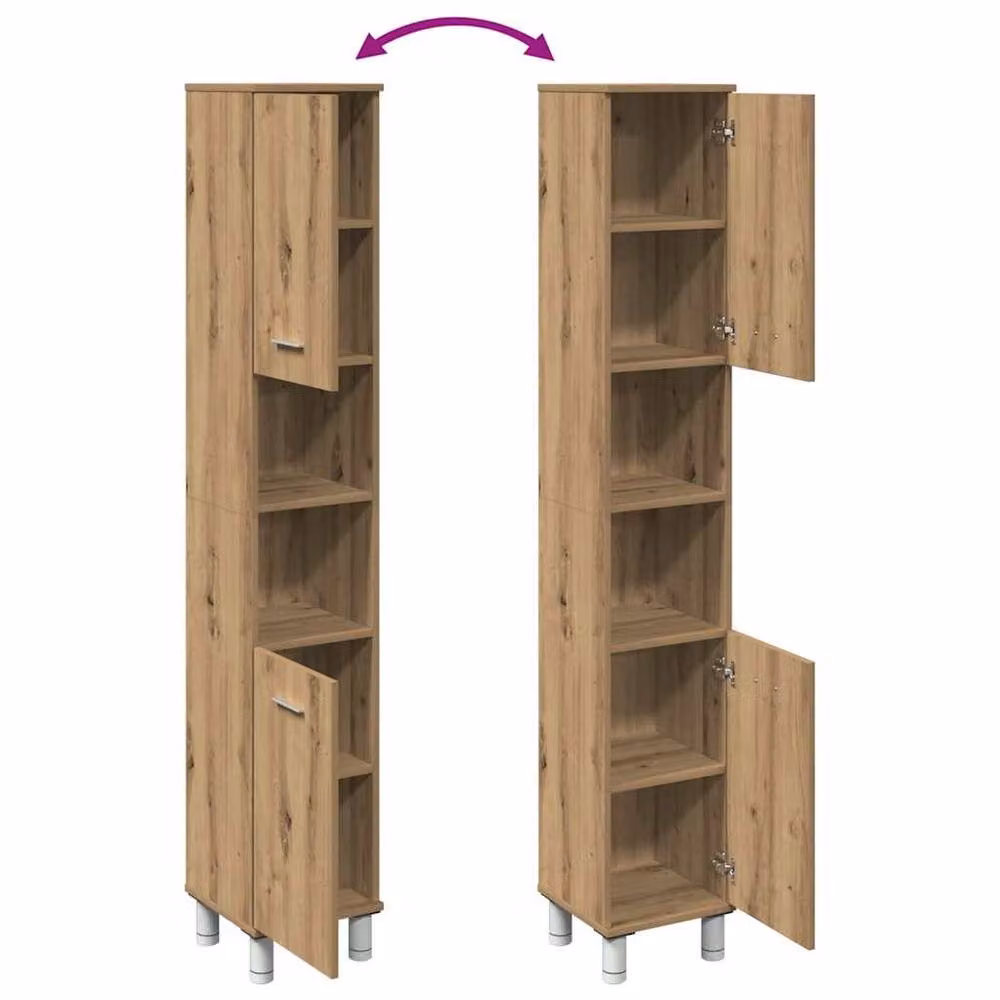 Berkfield Home Artisan Oak Bathroom Cabinet in Brown, W/D/H: 30 x 30 x 179 cm – 3
