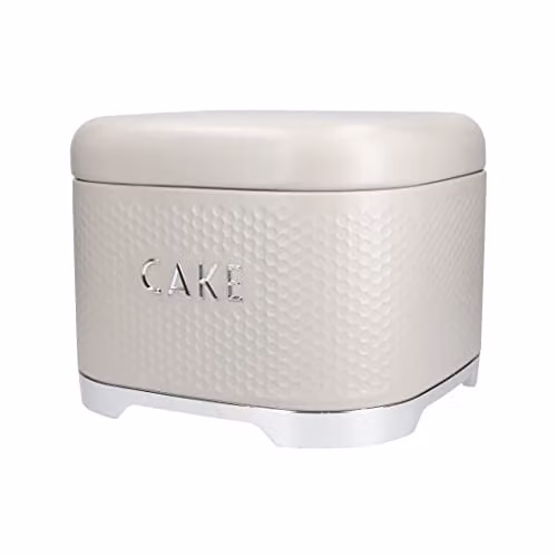 Lovello Geometric Metal Cake Tin with Hinged Lid in Beige and Grey – 1