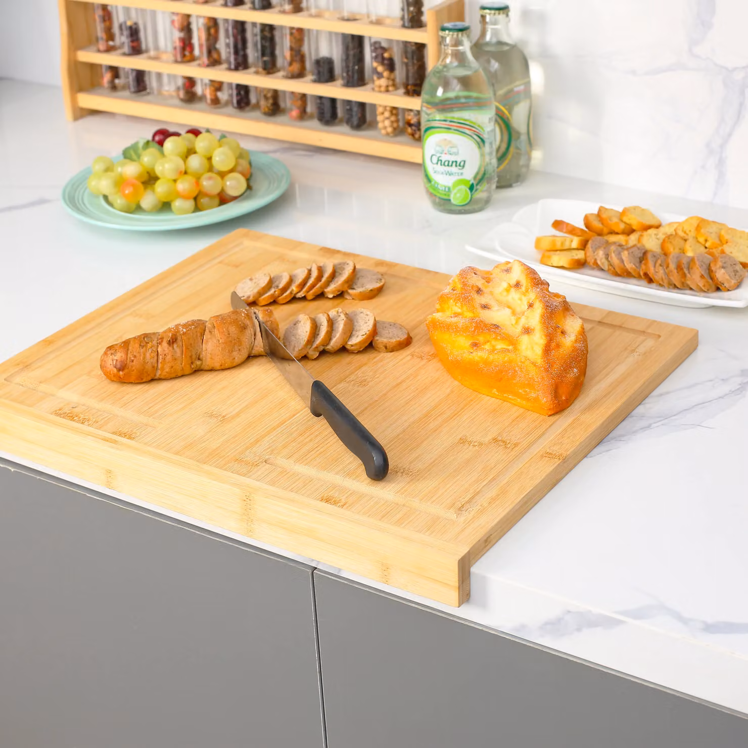 Xample Brown Bamboo Rectangular Kitchen Chopping Board Kit with Groove – 2