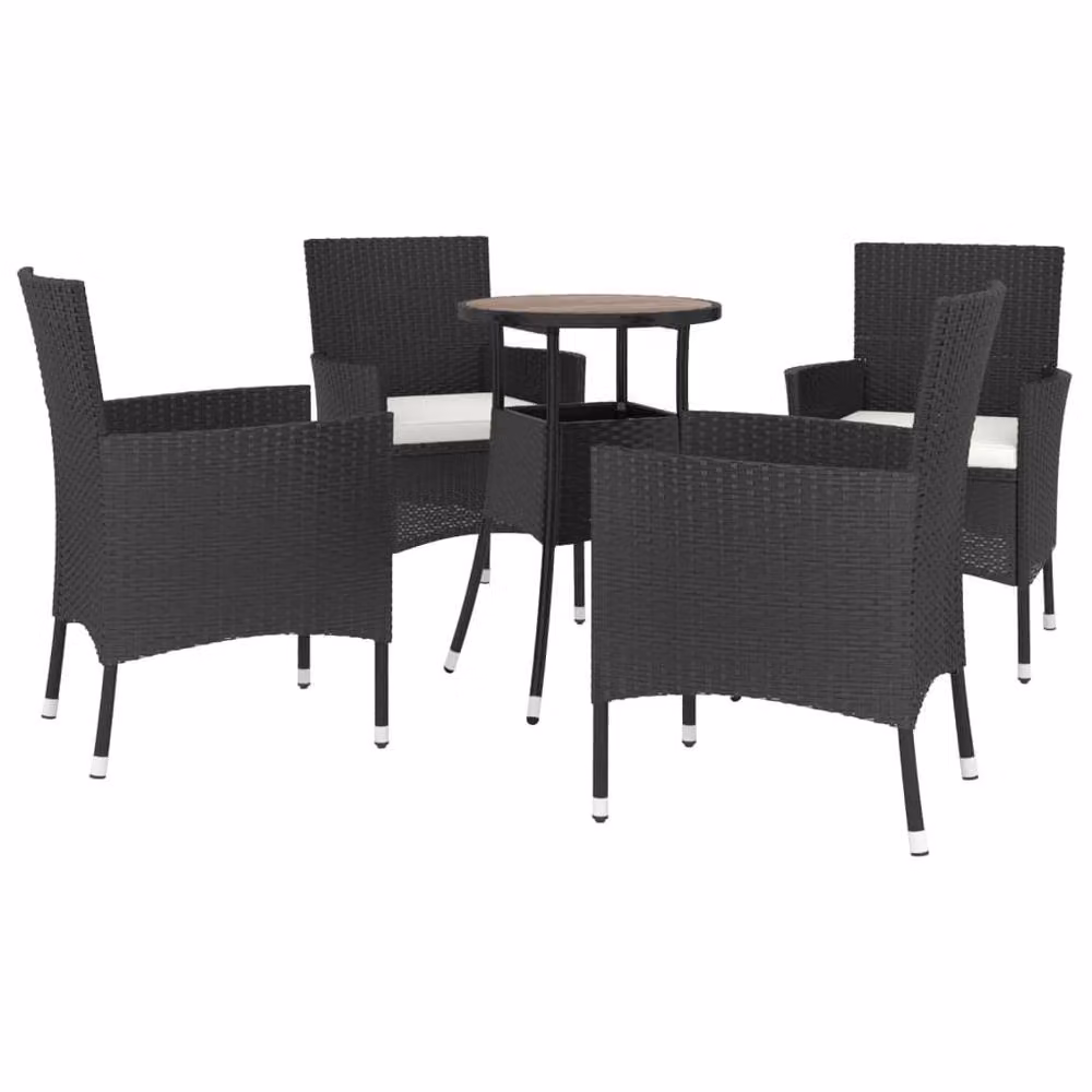 Berkfield Home 5 Piece Black Poly Rattan Garden Bistro Set with Cushions – 3