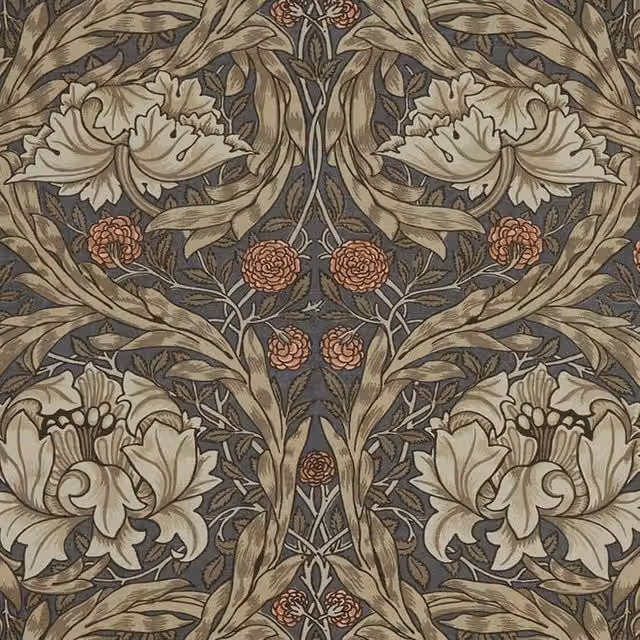 William Morris At Home African Marigold Floral Cotton Fabric in Brown, Red and Multicolour