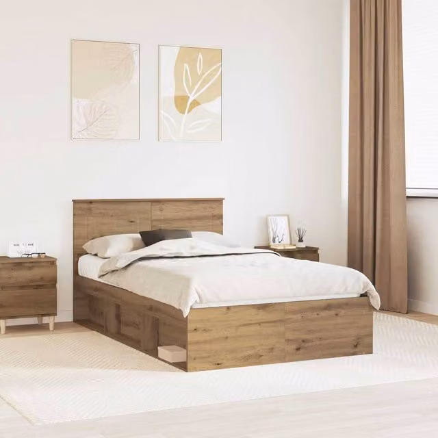 Berkfield Home Artisan Oak Bed Frame in Brown, W/D/H: 120 x 200 cm – 1