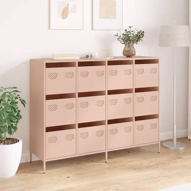 Berkfield Home Modern Pink Matt Metal Sideboard W/D/H: 135 x 39 x 103.5 cm