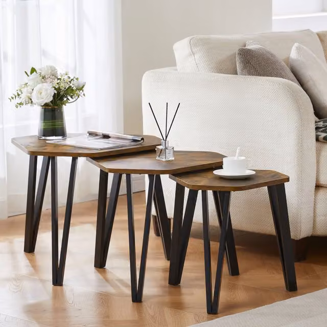 Vida Designs Brooklyn Nest of 3 Round Coffee and Side Tables in Brown – 1