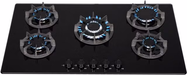 SIA BGH90BL Black 5 Burner Gas On Glass Built-in Hob with Cast Iron Supports and LPG Kit, Width: 90 cm – 1