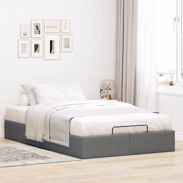Berkfield Home Double Ottoman Bed Frame in Dark Grey Fabric with Lift Up Base, W/D/H: 140 x 190 x 135 cm