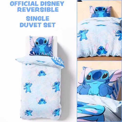Disney Stitch Blue and Multicolour Duvet Cover and Pillowcase Set for Kids and Teenagers, W/D/H: 135 x 200 cm and 90 x 200 cm – 2