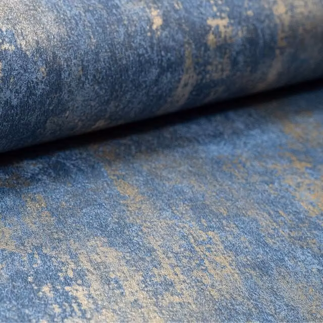 Deco Print Abstract Industrial Distressed Concrete Wallpaper in Blue, Gold and Grey