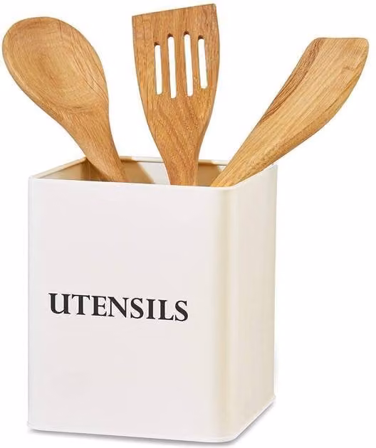 Andrew James Vintage Freestanding Metal Utensils Holder in Beige and White