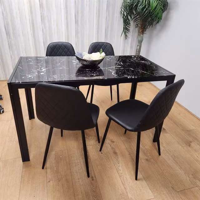 Kosy Koala Modern Rectangular Black Glass Dining Table with 4 Brown Faux Leather Chairs – 1
