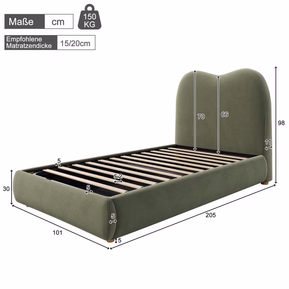 Matteo Green Velvet Single Upholstered Bed with Hydraulic Storage W/D/H: 90 x 200 cm – 5