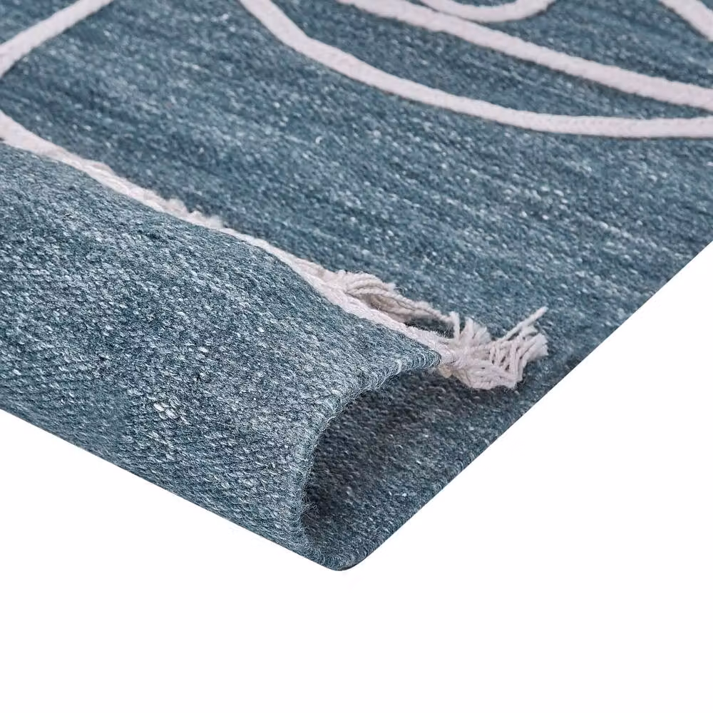Wyld and Coco Blue Handwoven Boho Rectangular Rug with Fringes, W: 80 cm, L: 150 cm – 4