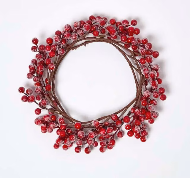 Homescapes Artificial Winter Snow Berry Wreath in Red