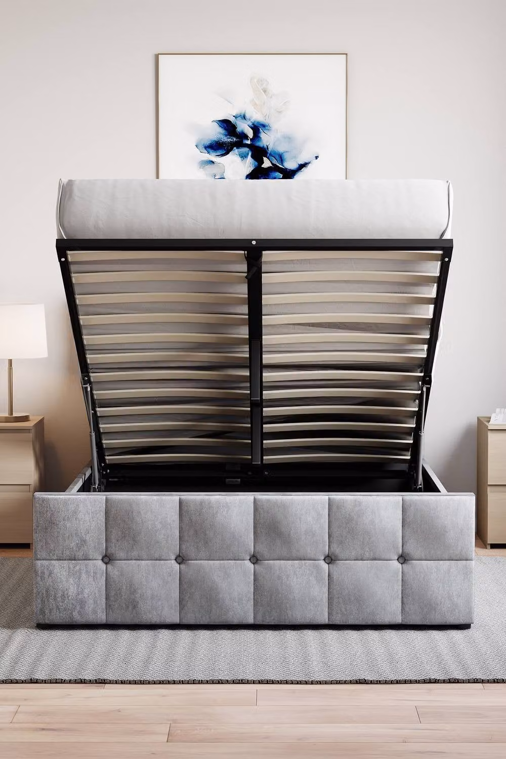 HD Designs Valentina Double Ottoman Bed Frame in Silver Velvet Fabric – 3