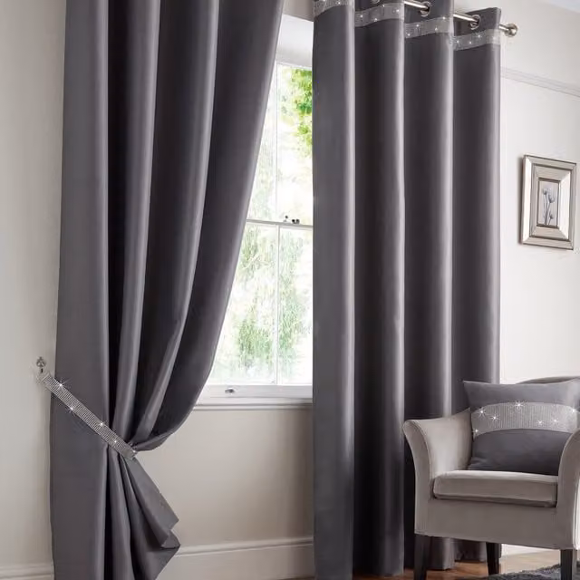 Alan Symonds Diamante Palace Silver Blockout Eyelet Curtains, W: 229 cm x H: 183 cm – 1