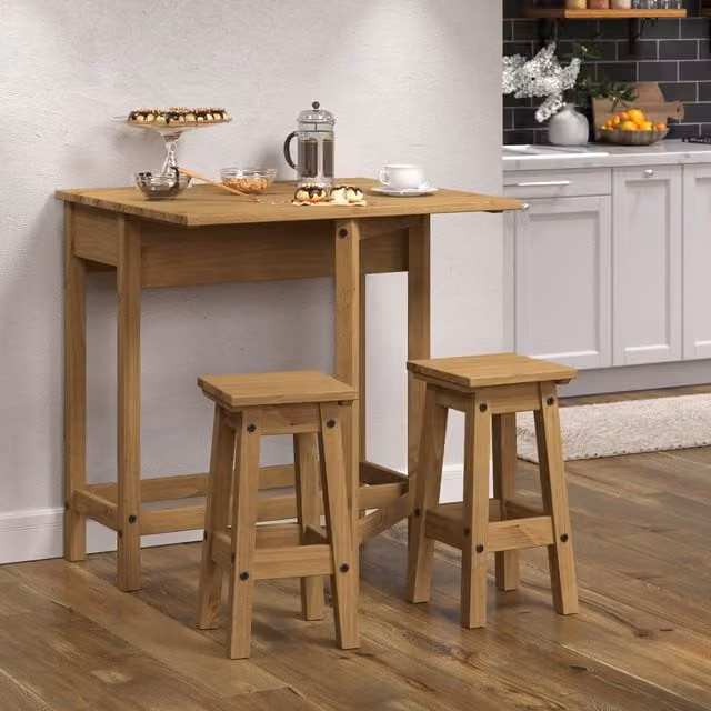 Core Products Ltd Corona Rustic Pine Drop Leaf Breakfast Table and 2 Stools Set in Brown