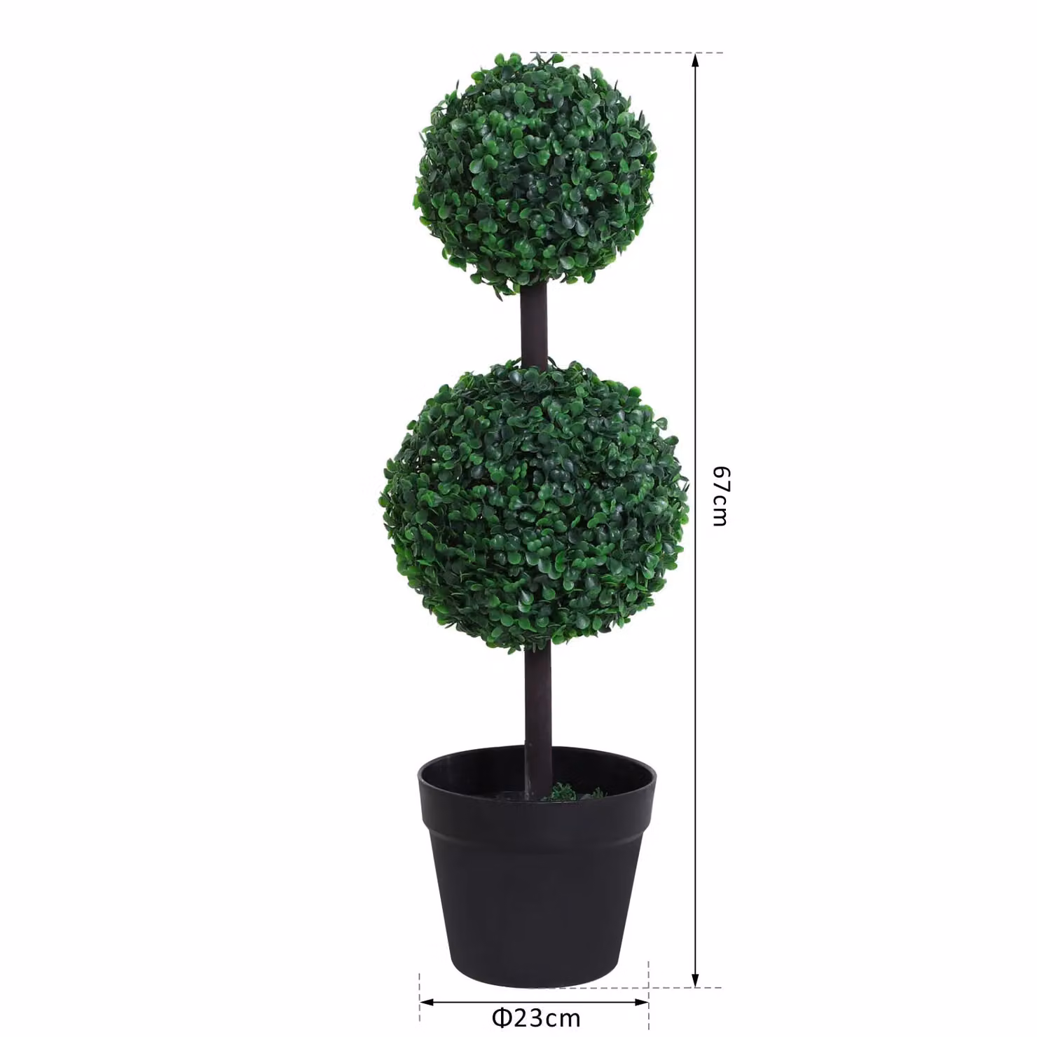 OUTSUNNY 2-Piece Green Artificial Double Ball Tree Set with Black Concrete-Style Pots for Tabletop Decoration – 3