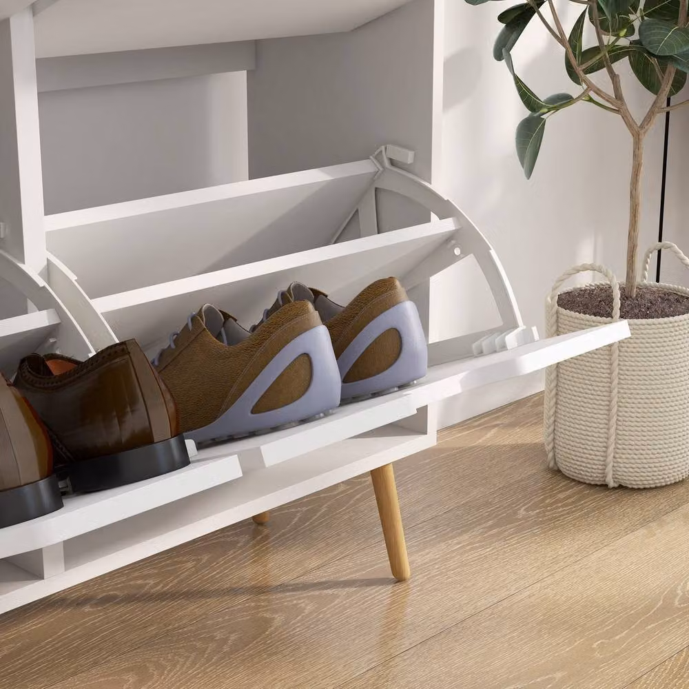ERGOVEXA White Scandinavian Style Shoe Storage Cabinet with 4 Tilting Compartments and Internal Shelves – 5