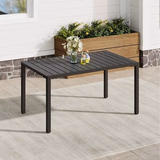 Komore Grey Wood Effect Rectangular Outdoor Dining Table with Parasol Hole