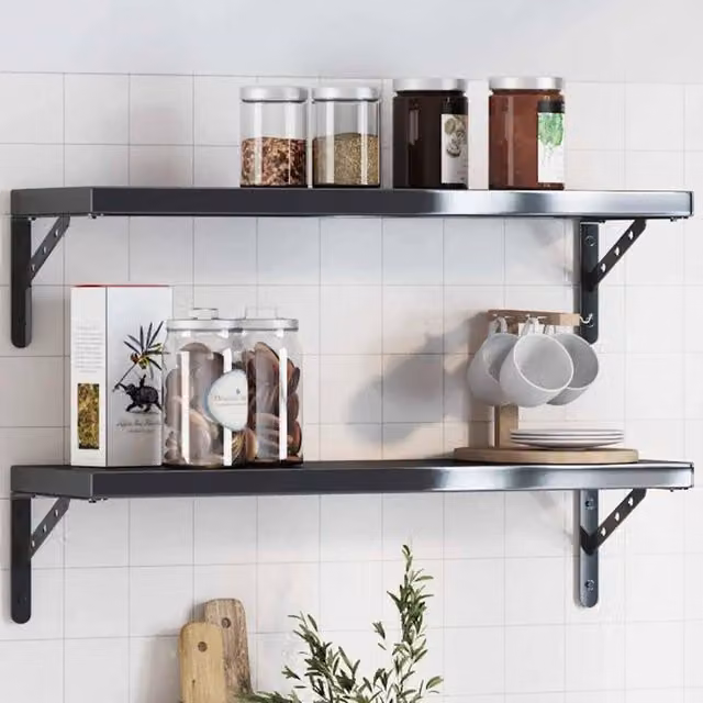 Berkfield Home Black Stainless Steel Wall Mounted Shelf Brackets, 4 Pack, W: 23.5 cm, D: 2.5 cm, H: 15.5 cm – 1