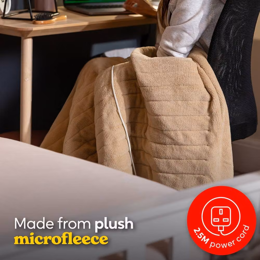 Russell Hobbs Beige Sherpa and Microfleece Heated Throw Electric Blanket with Digital Remote, W/D/H: 180 x 130 cm – 5