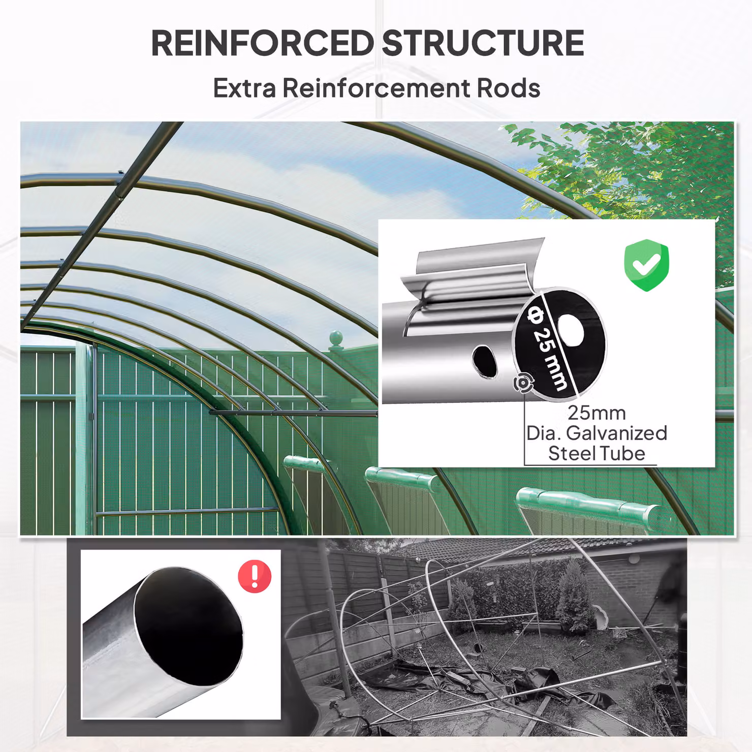 Outsunny Walk-in Polytunnel Greenhouse with Galvanised Steel Structure, Green, W: 6 m, D: 3 m, H: 2.4 m – 3