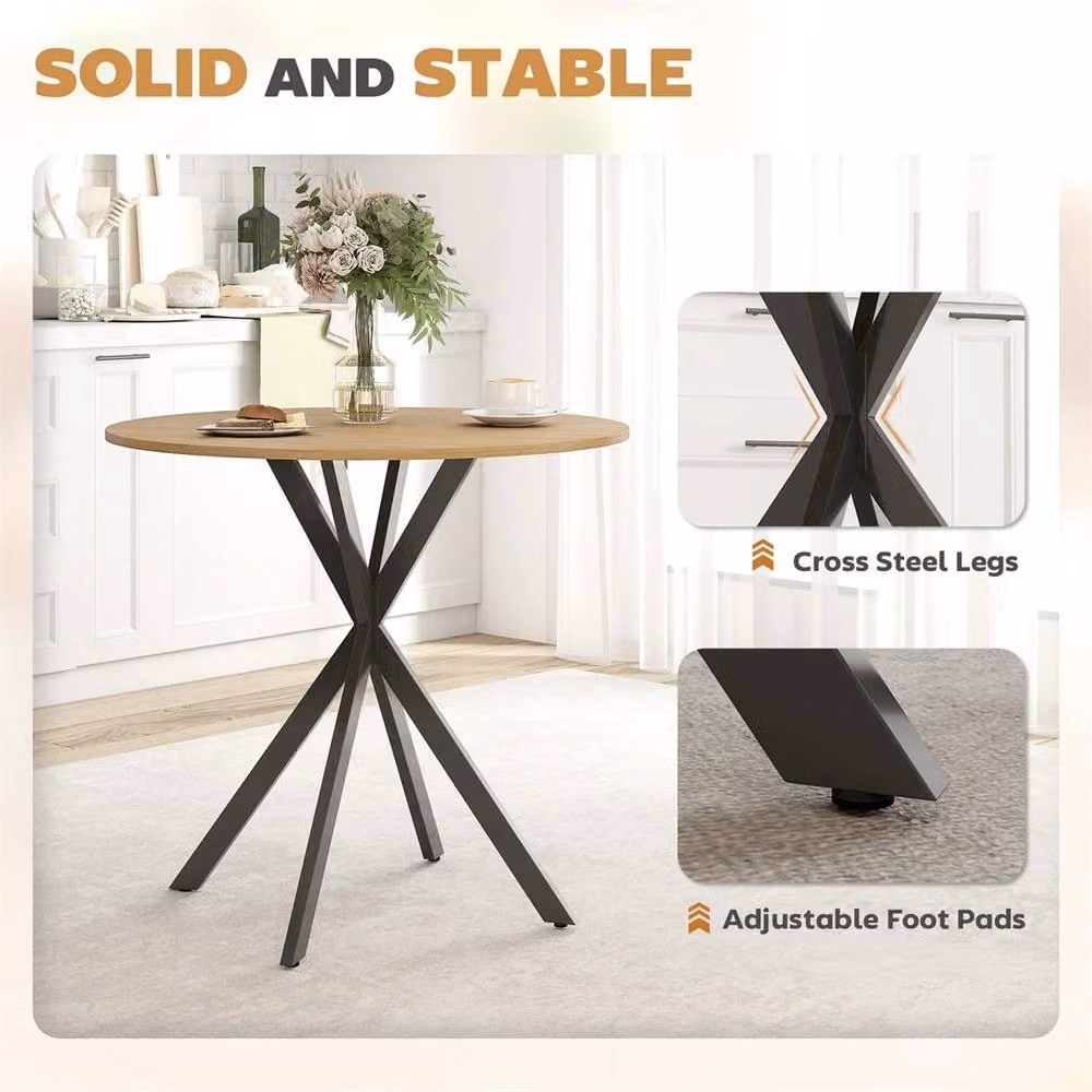 SPETLEK Industrial Round Dining Table in Brown and Black, Diameter: 80 cm, Height: 75 cm – 3