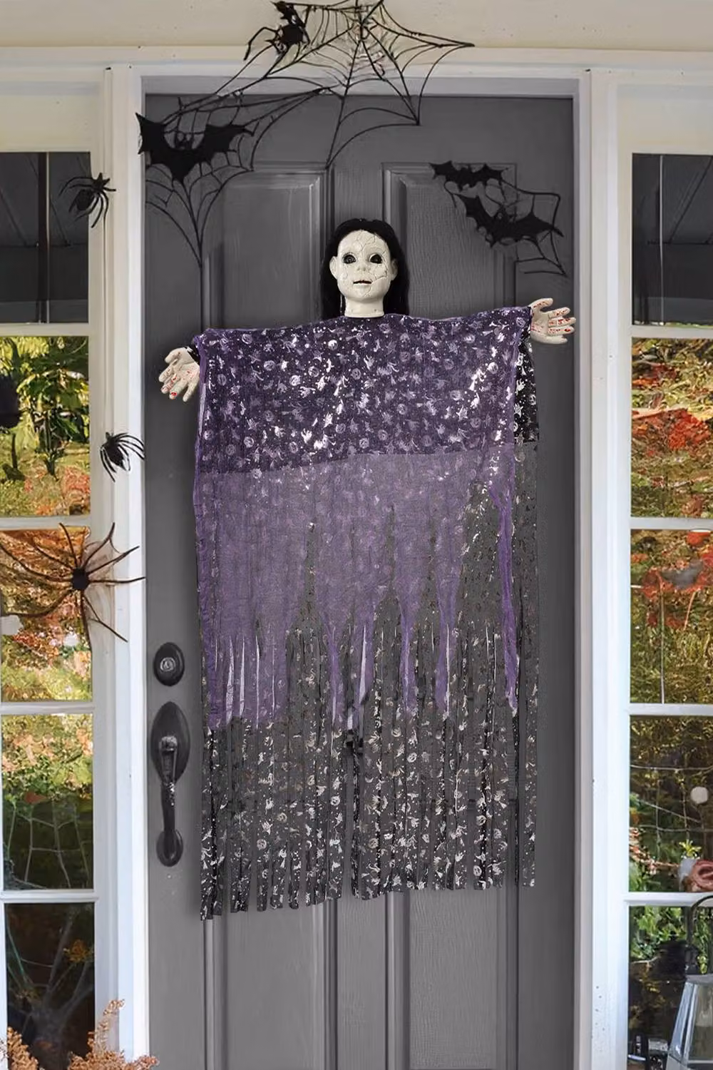 H&O Direct Purple Glowing-Eyed Halloween Hanging Textile Ghost for Indoor and Outdoor Decor – 2