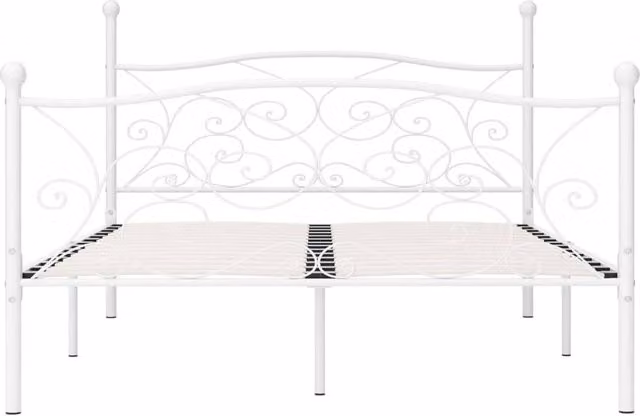 Berkfield Home Elegant Bed Frame with Slatted Base in White Metal, W/D/H: 140 x 200 cm