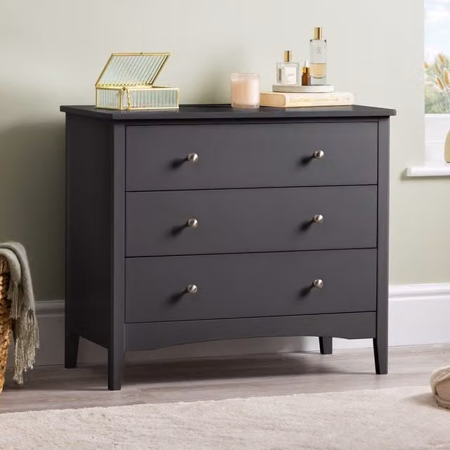 Christow Black 3 Drawer Modern Chest of Drawers, W/D/H: 80 x 40 x 70 cm