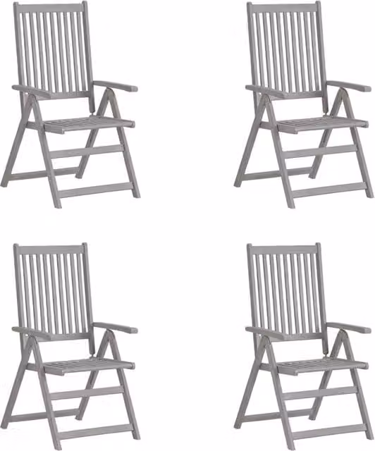 Berkfield Home Garden Set of 4 Reclining Chairs in Grey Solid Acacia Wood