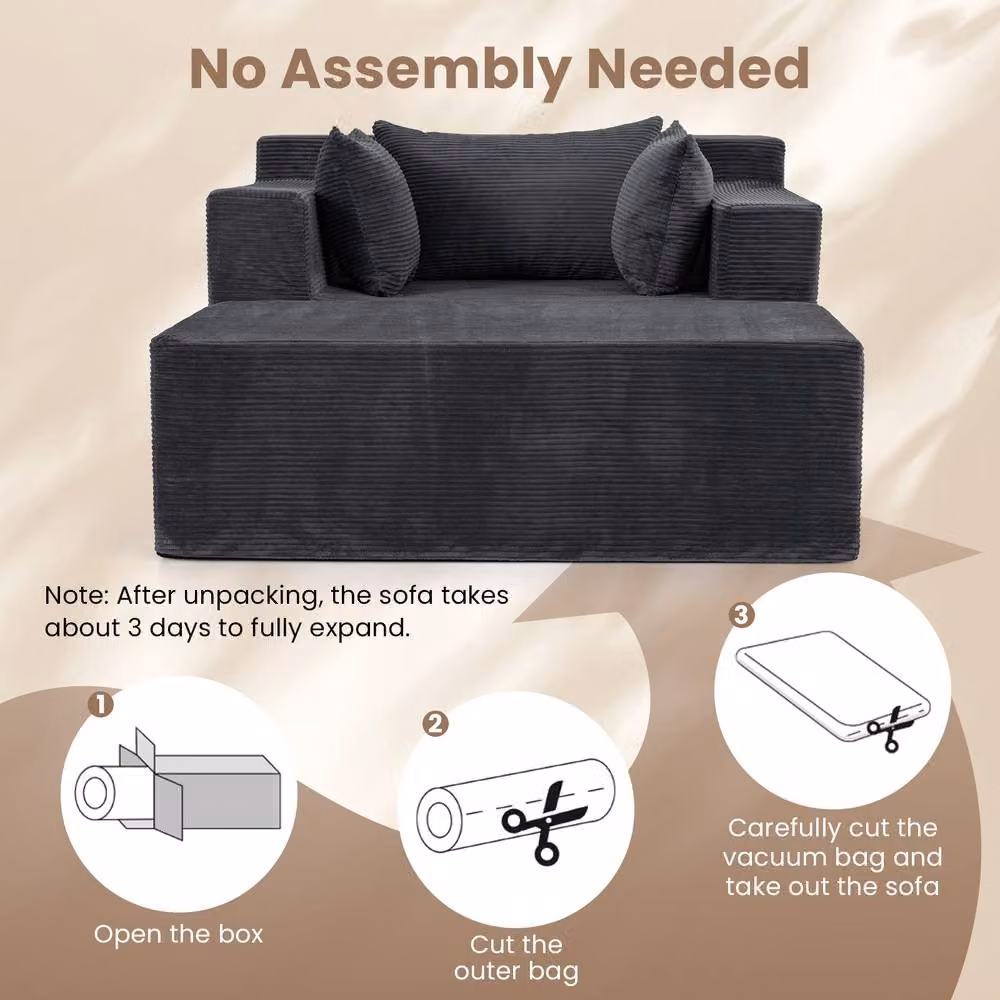 Gymax Grey Boneless Floor Lounge Chair Single Foam Sofa with Ottoman and Pillows – 7