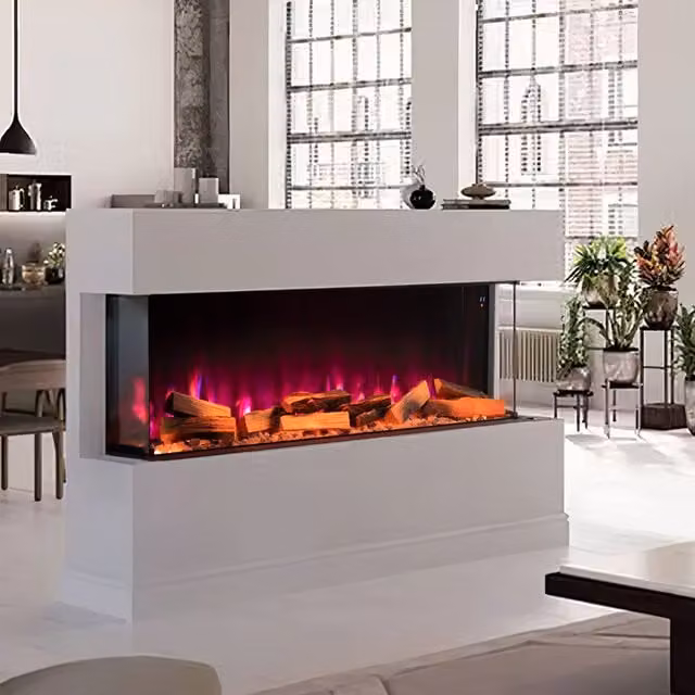 Living Star 3 Sided Smart Electric Fireplace in Black, 125 cm