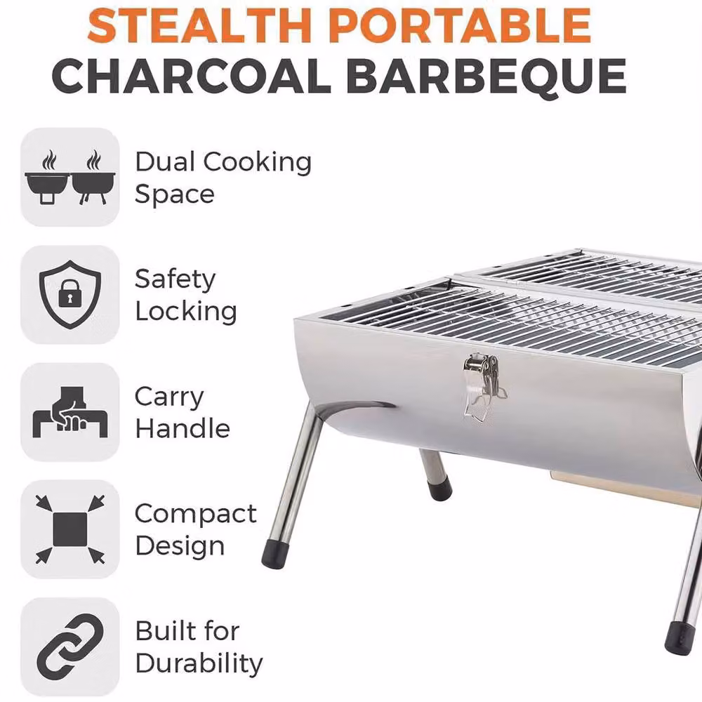 PAWNORA Portable Tabletop Barrel BBQ Charcoal Barbecue Grill in Silver, W/D/H: 42.0 x 27.0 x 25.0 cm – 3