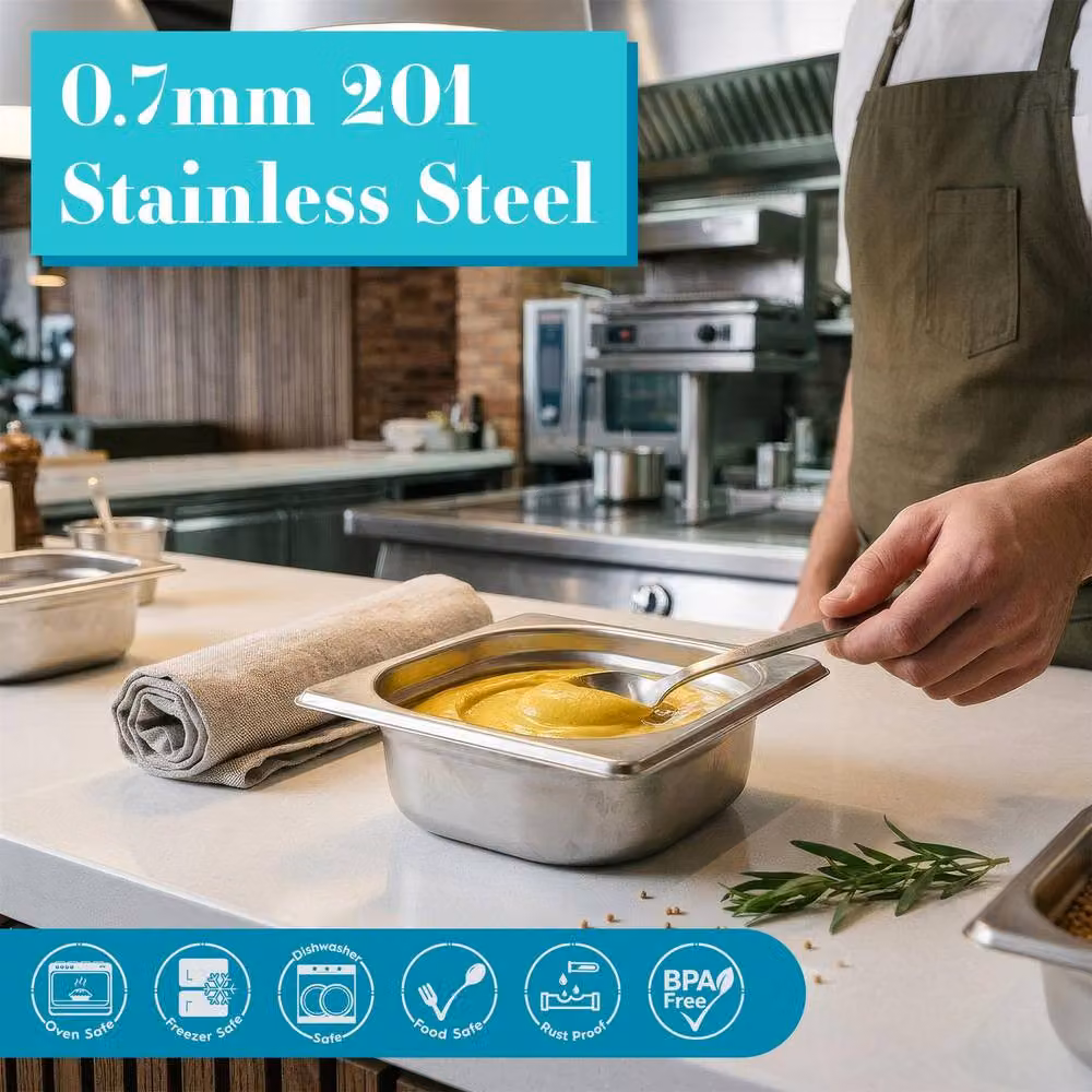 Argon Tableware Stainless Steel Gastronorm Container 1/6, 1L, Silver, H: 65 mm – 3