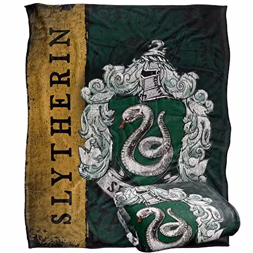 Warner Brothers Harry Potter Slytherin House Crest Fleece Blanket, W/D/H: 152 x 127 cm, White/Multicolour
