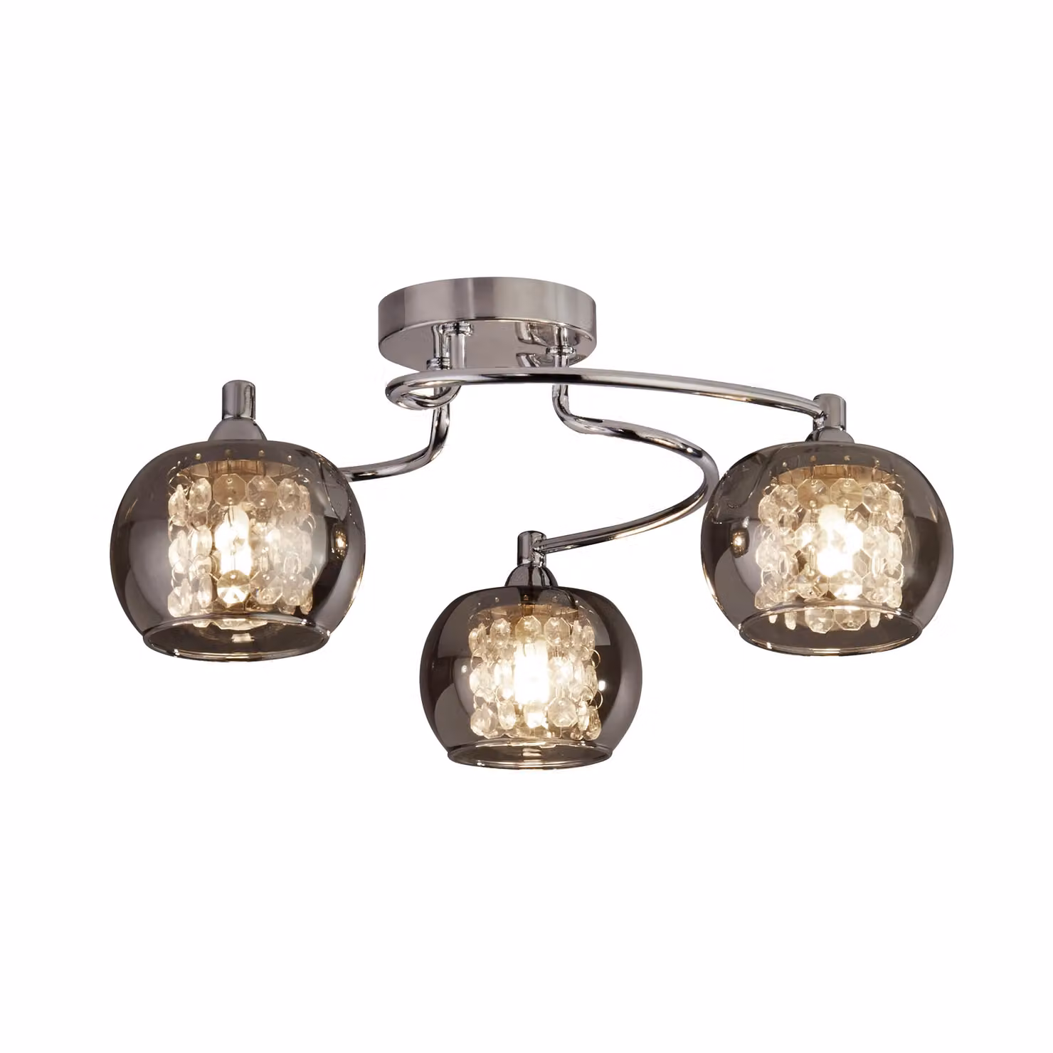 Lighting Collection 3-Light Modern Chrome Ceiling Light with Grey Smoked Glass Sphere Shades – 2