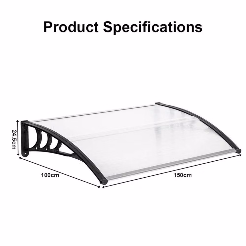 EONLION Black and Transparent Polycarbonate Door Canopy Awning Shelter, W: 100 cm, D: 100 cm, H: 100 cm – 2