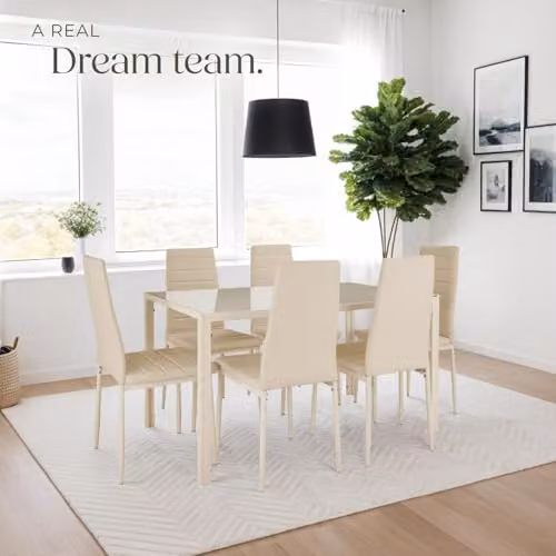 tectake Set of 8 Modern Dining Chairs in Beige Synthetic Leather with Metal Legs – 2