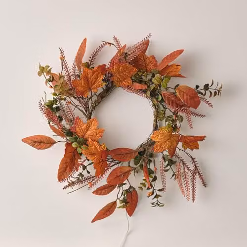 Lights4fun Autumn Maple Leaf Mixed Foliage Wreath in Orange and Brown, Diameter: 40 cm