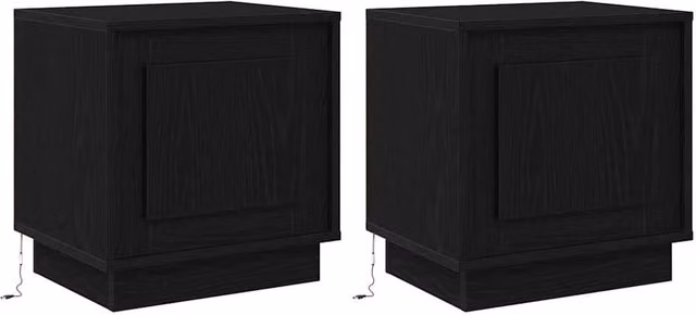 Berkfield Home Set of 2 Black Oak Bedside Cabinets with Integrated LED Lighting, W: 44 cm, D: 34 cm, H: 45 cm