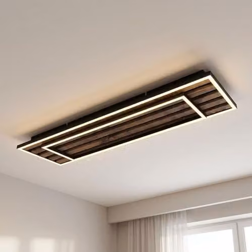 Netlighting Woody Semi Flush Ceiling Light, Black and Wood, W/D/H: 80 x 20 x 20 cm, Warm White LED – 2