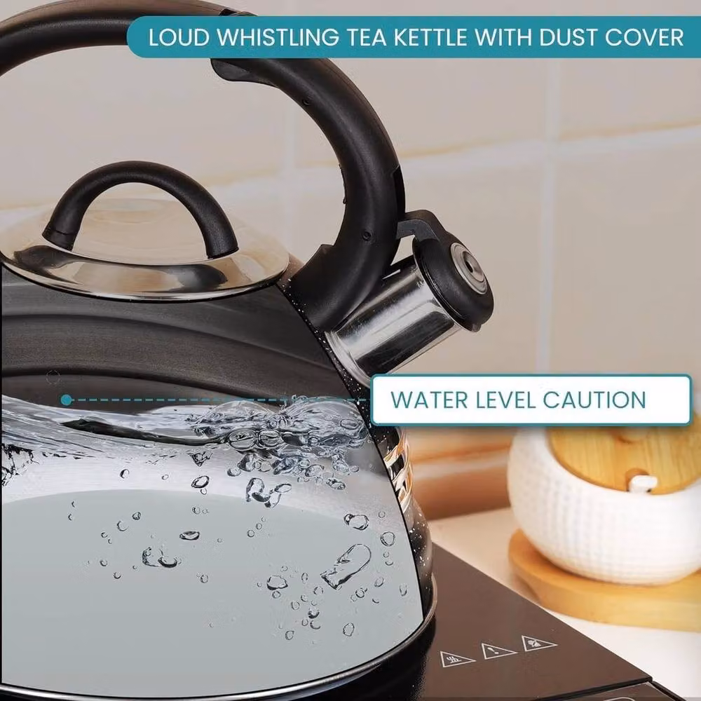 FLAVORA Black Whistling Stovetop Induction Tea Kettle, 3L – 3
